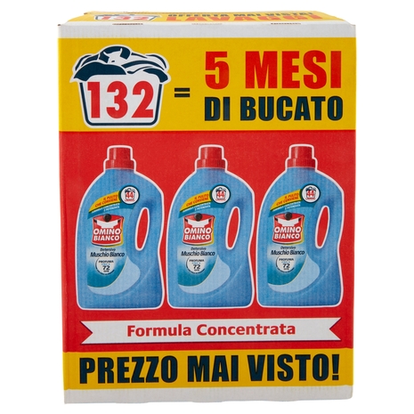 Omino Bianco Detersivo Lavatrice Liquido Muschio Bianco 3 x 44 Lavaggi 3 x 1760 ml